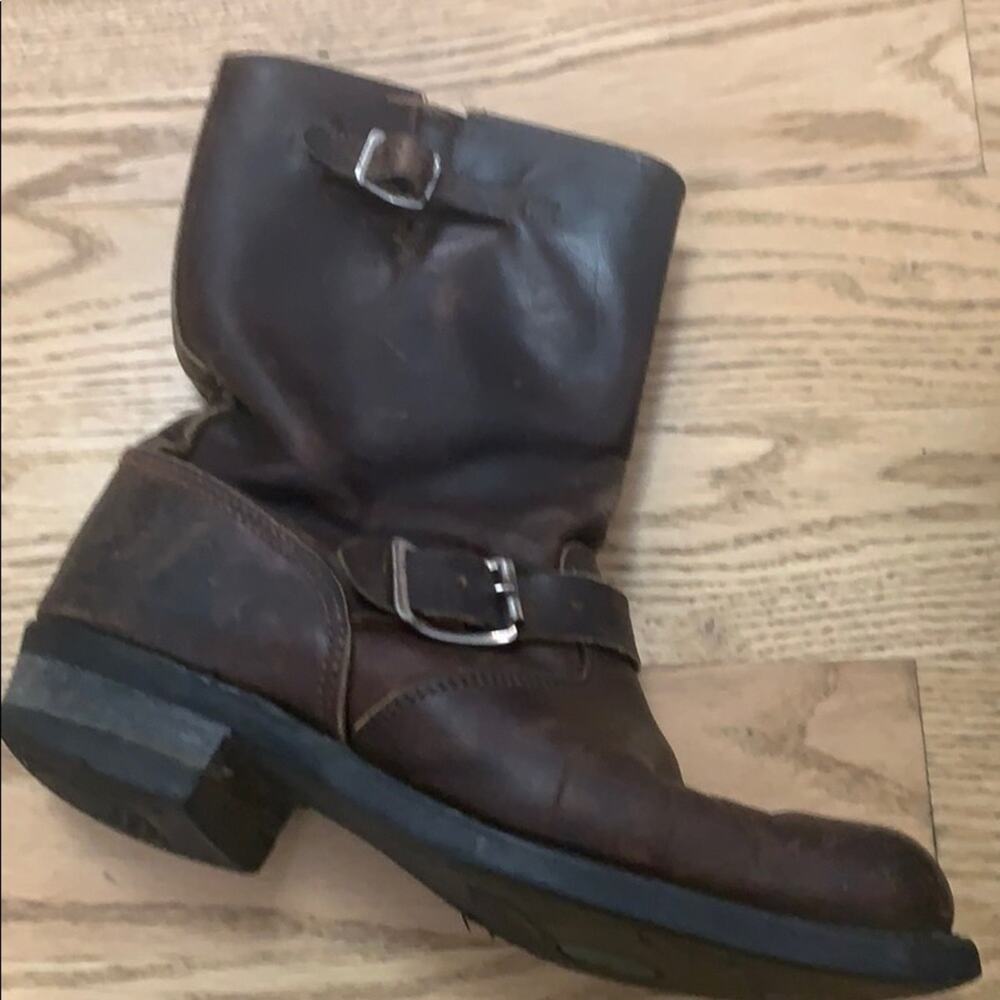 FRYE DISTRESSED BROWN LEATHER BIKER BOOTS SIZE 7M‎ - Picture 2 of 8